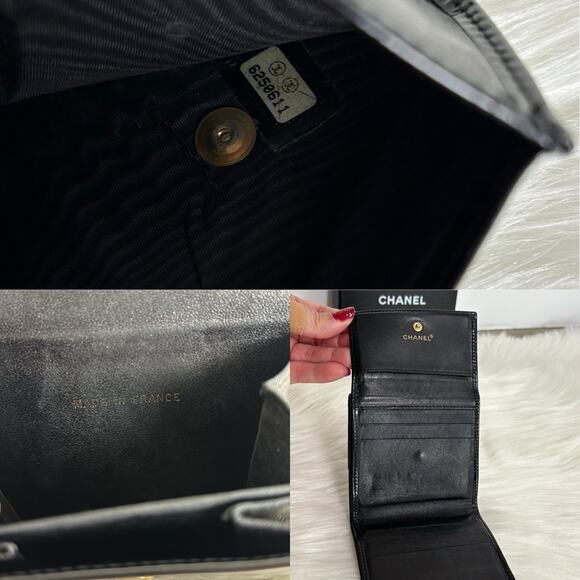 Authentic CHANEL Vintage Enamel CC Logo Bifold Wallet Purse Black Box 8180K - Picture 2 of 12